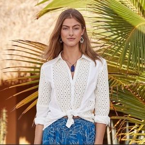 Sundance Collected Memories White Eyelet Button Down Top Medium